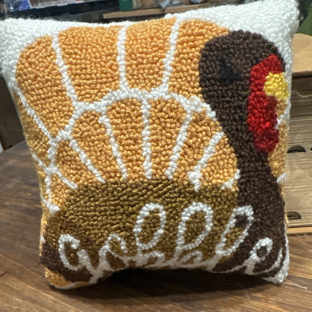 Hooked Wool Turkey Textured Rectangular Throw Pillow, Multicolor 8 X 8 Gobble